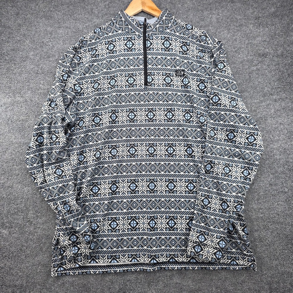 Good Good‎ Golf Mens 2XL Quarter Zip Pullover Blue Black Snowflake Print
